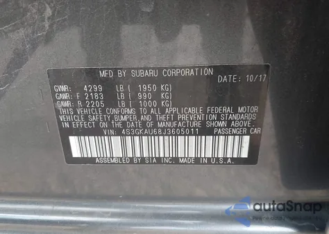 2018 Subaru Impreza 2.0I Limited from USA, damaged, VIN 4S3GKAU68J3605011